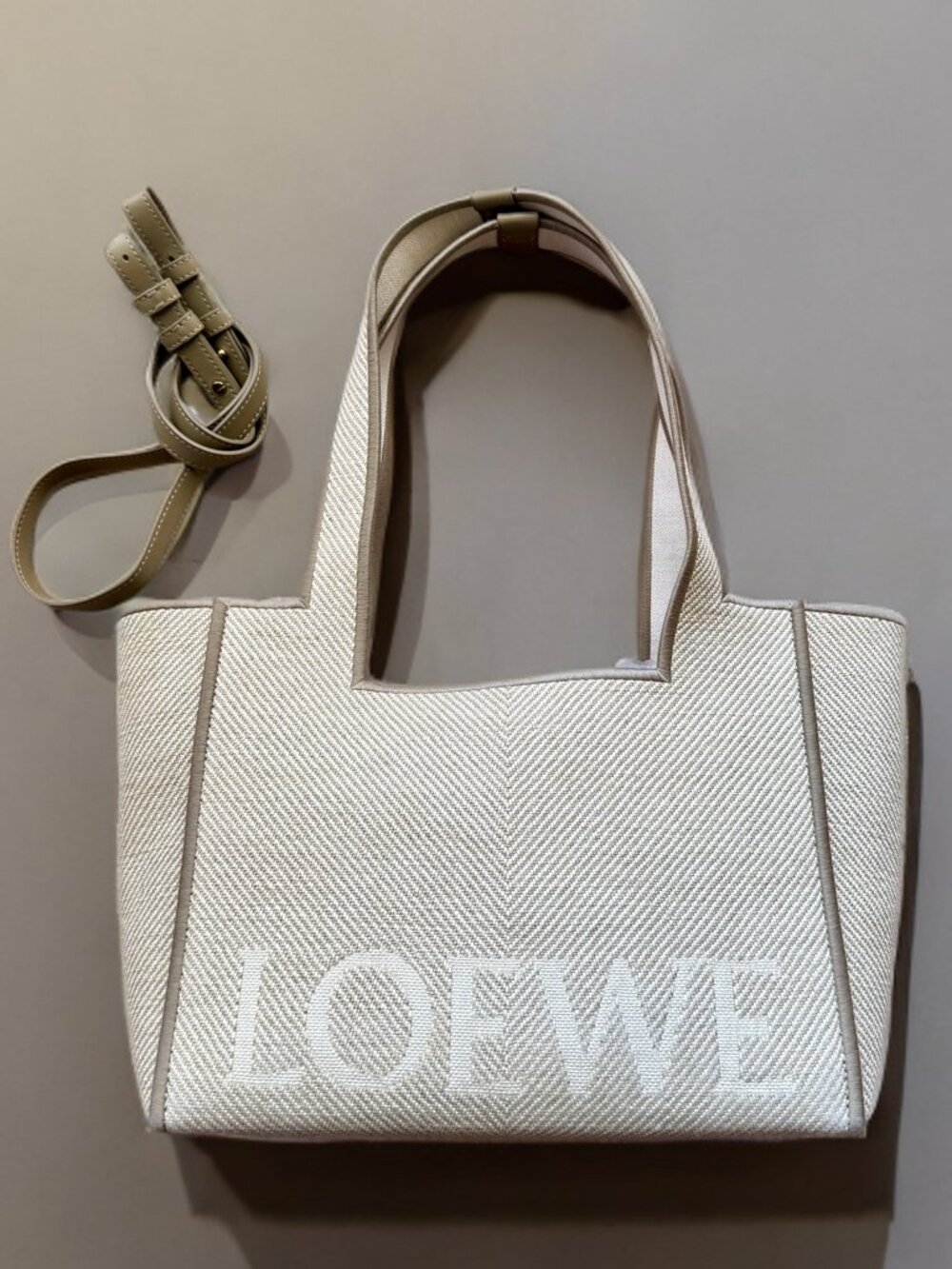 Loewe Beige Canvas Medium Font Ecru Tote Two-Way Bag